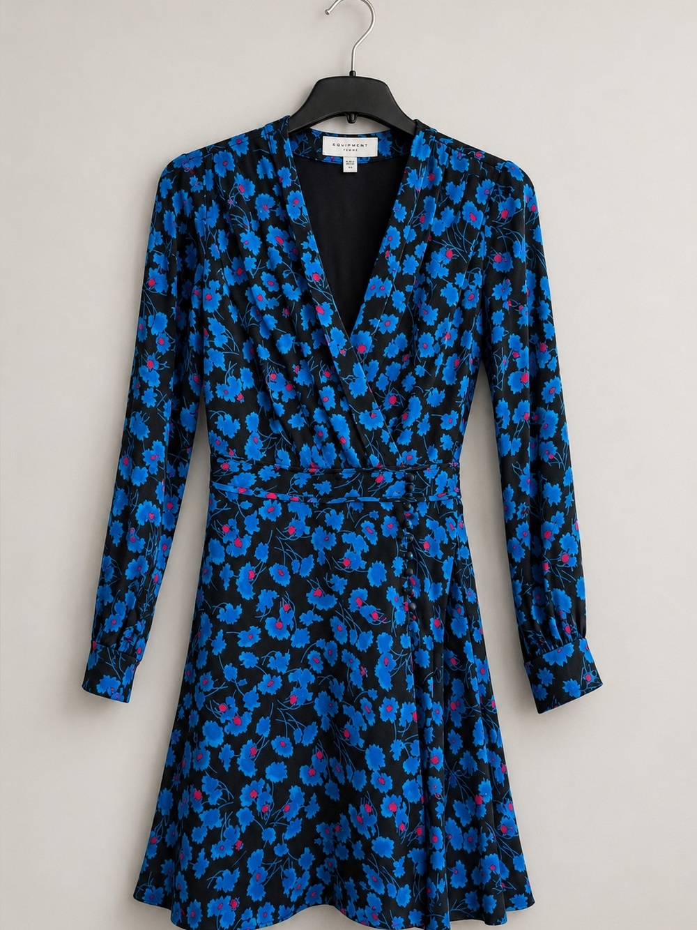 Equipment Femme Collie Faux Wrap Floral Mini Dress Starling Blue XS